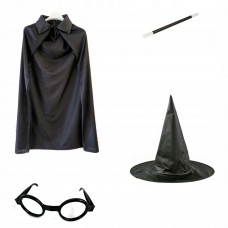 strój jak Hary Poter peleryna różdżka kapelusz czarownik okulary kostium